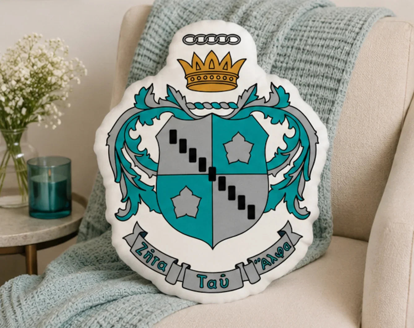 Zeta Tau Alpha Crest Custom-Shape Throw Pillow | ZTA Gifts
