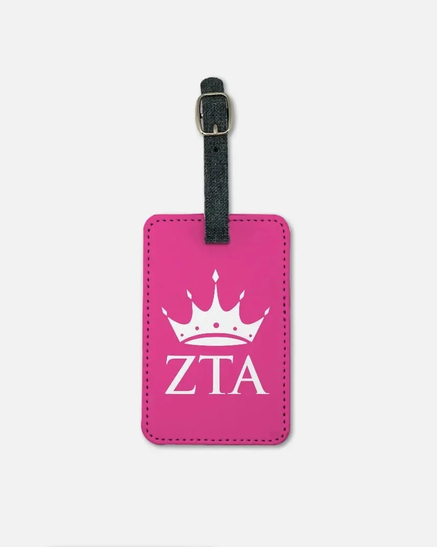 Zeta Tau Alpha Luggage Tag (Set of 2) - Pink with Crown Luggage Tags