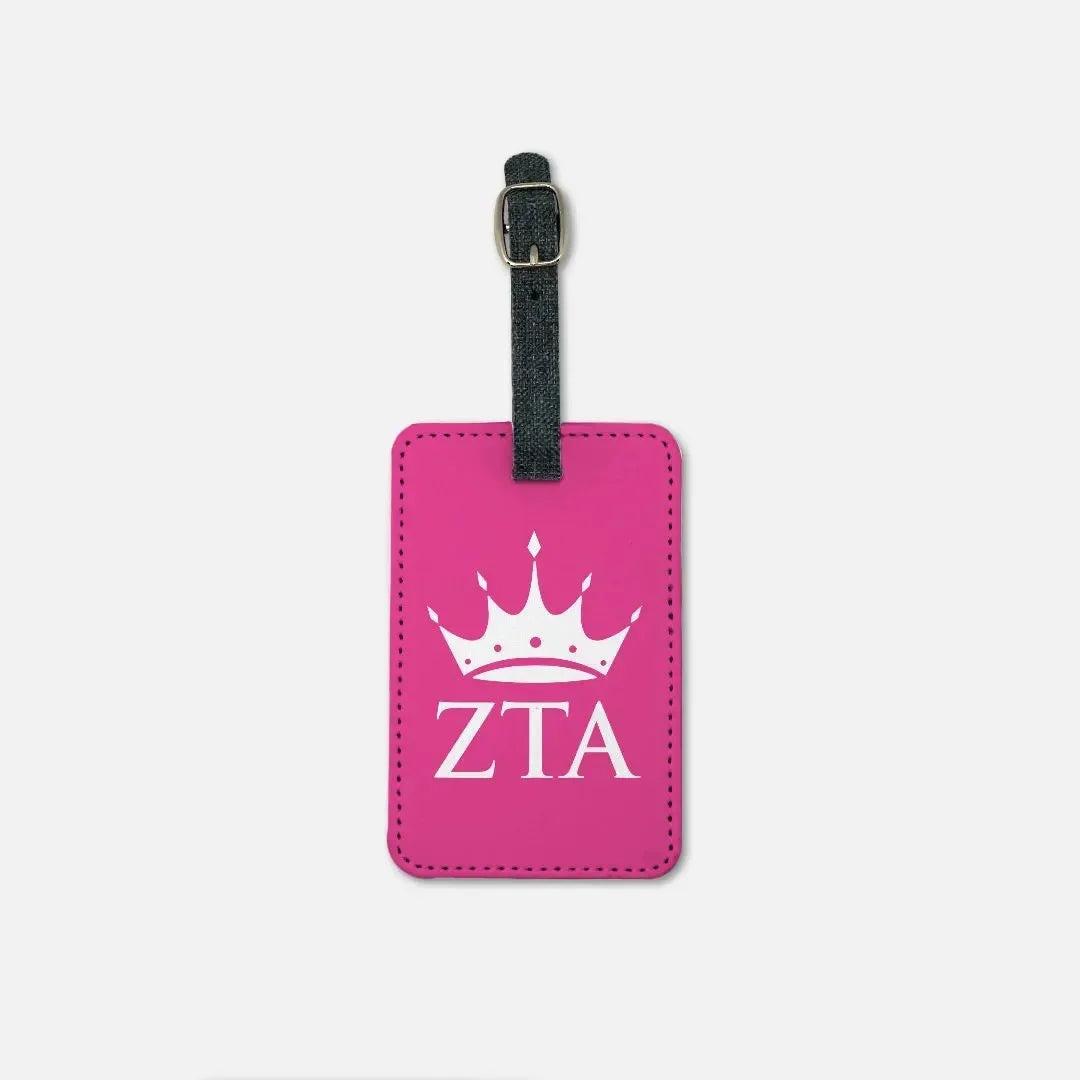 Zeta Tau Alpha Luggage Tag (Set of 2) - Pink with Crown Luggage Tags