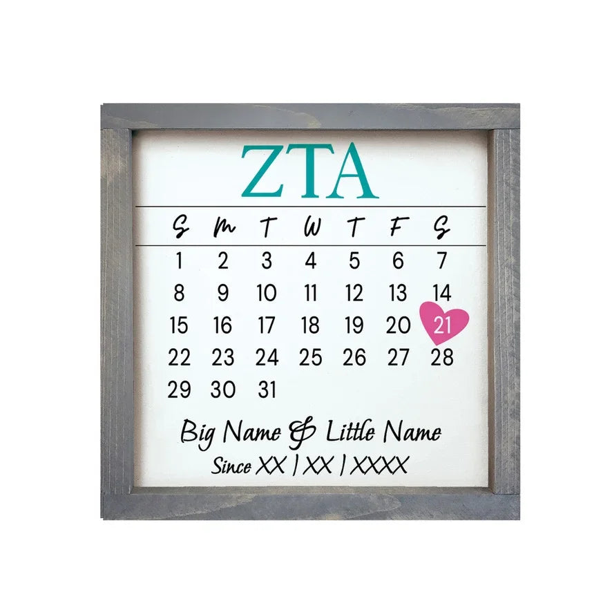 Zeta Tau Alpha Personalized Big Little Calendar Framed Sign - 12x12