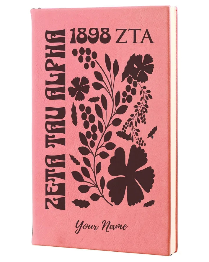 Zeta Tau Alpha Personalized Leatherette Notebook Journal Retro Floral