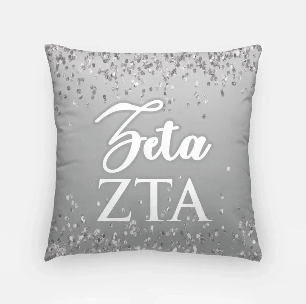 Zeta Tau Alpha Pillow Glitter 18" Gray