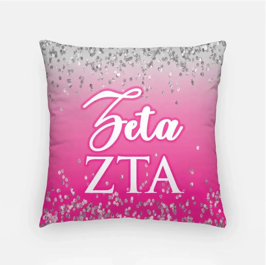 Zeta Tau Alpha Pillow - Glitter 18" Pink