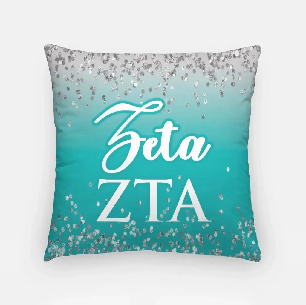 Zeta Tau Alpha Pillow Glitter 18" Turquoise