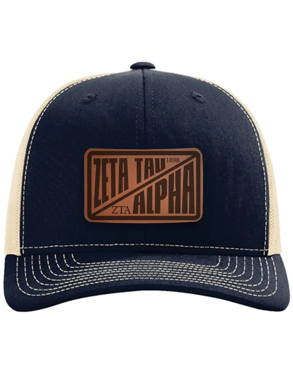 Zeta Tau Alpha Richardson 112 Leatherette Patch Trucker Hat - Divide Navy Khaki Trucker Hat