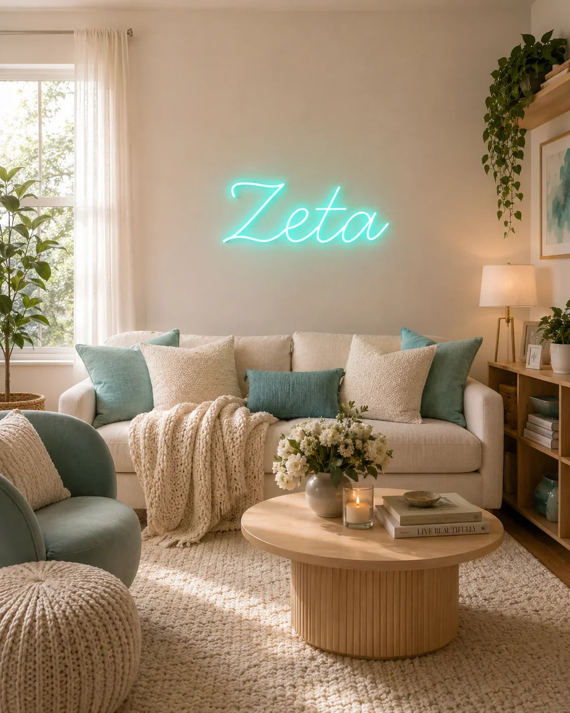 Zeta LED Neon Script Sign w/ Dimmer | ZTA Dorm Decor | Zeta Tau Alpha