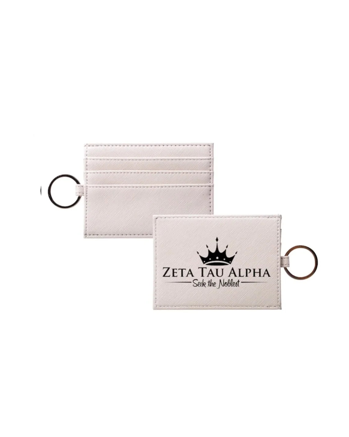 Zeta Tau Alpha Vegan Saffiano Leather Keychain Card Holder Black Travel Wallet