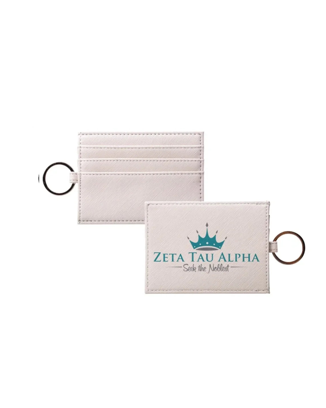 Zeta Tau Alpha Vegan Saffiano Leather Keychain Card Holder Turquoise Travel Wallet