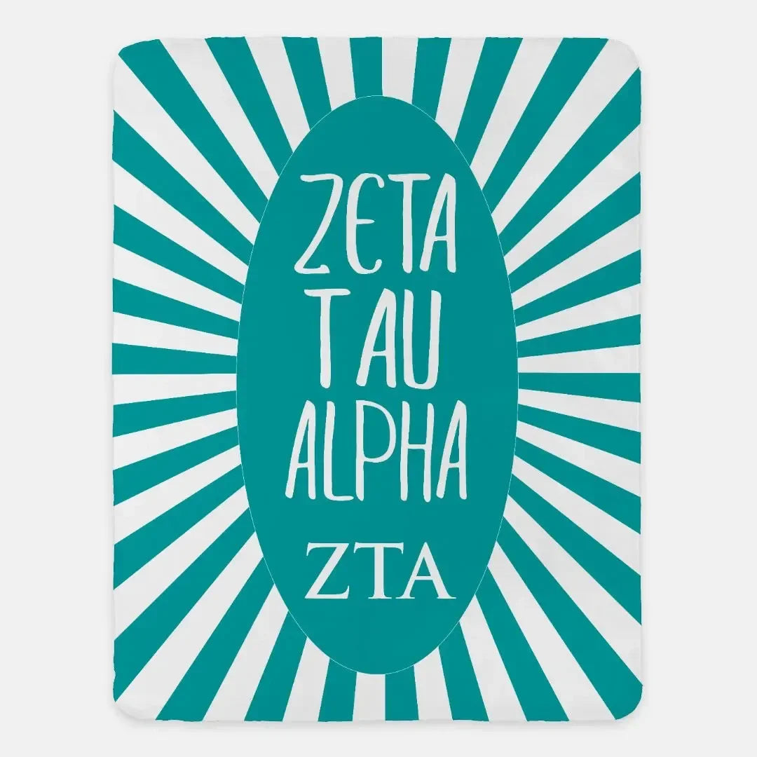Zeta Tau Alpha XL 60x80 Starburst Sherpa Blanket Turquoise Throw Blankets