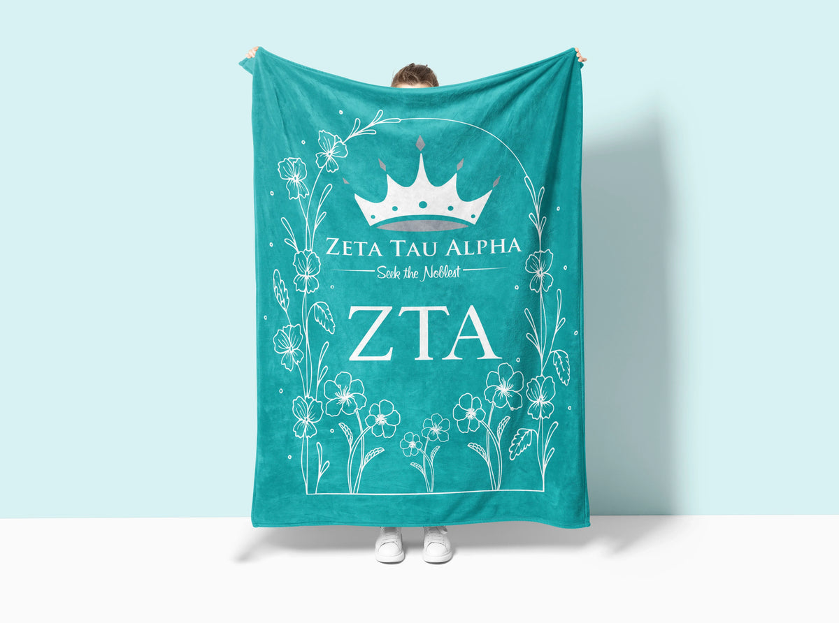 Zeta Tau Alpha Blanket - Turquoise White Violet Frame 60x80 | ZTA Gift…