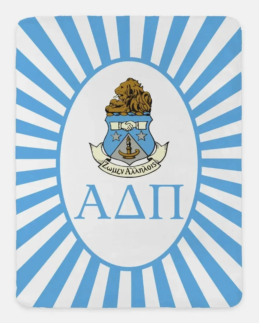 Alpha Delta Pi XL 60x80 Sherpa Throw Blanket - Aldephean Blue Starburst Crest Throw Blankets