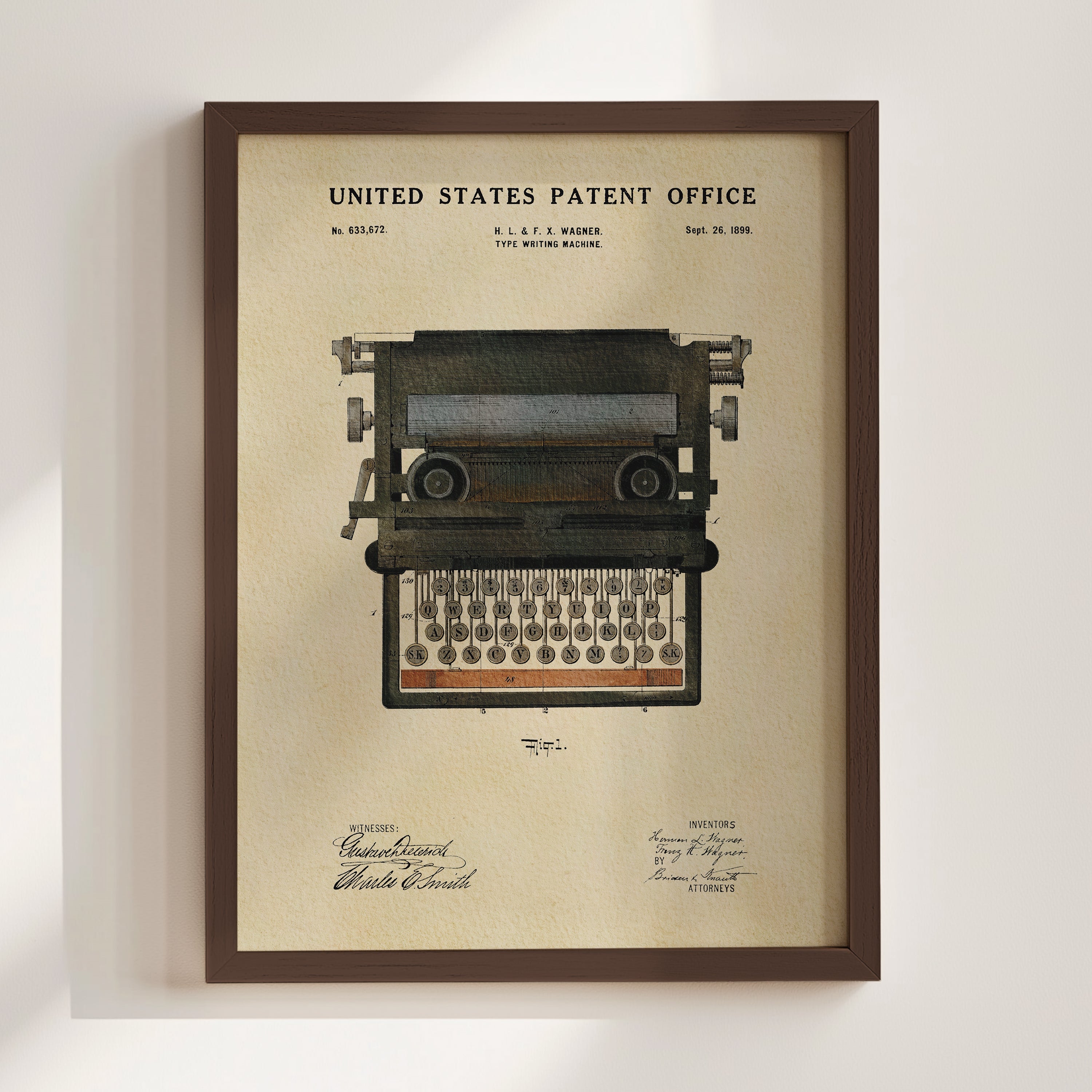 Vintage Typewriter US Patent Wall Art | Writer Enthusiast Dorm Decor | Campus Greek Fit