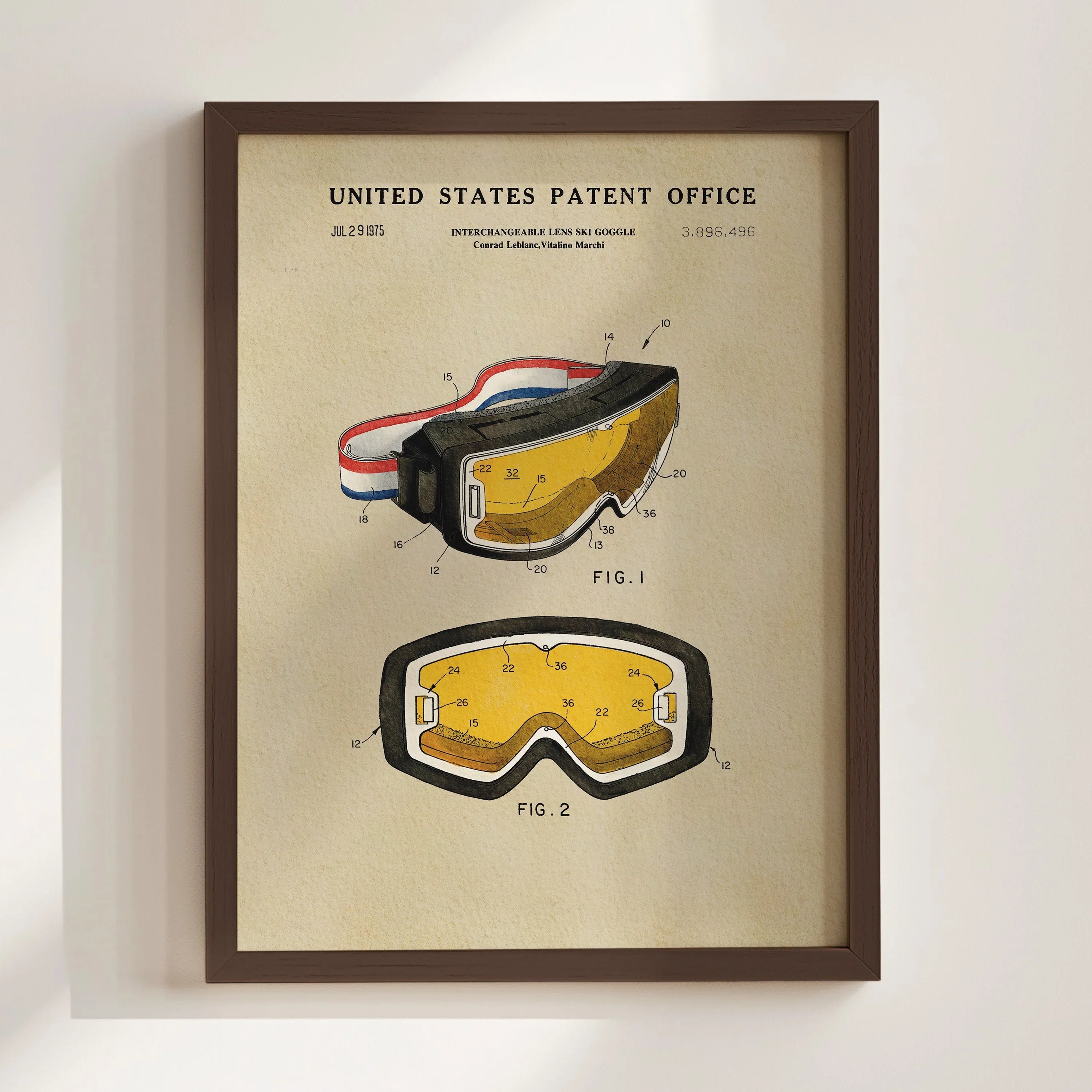 Ski Goggles US Patent Wall Print | Sports Themed Dorm Decor | Art