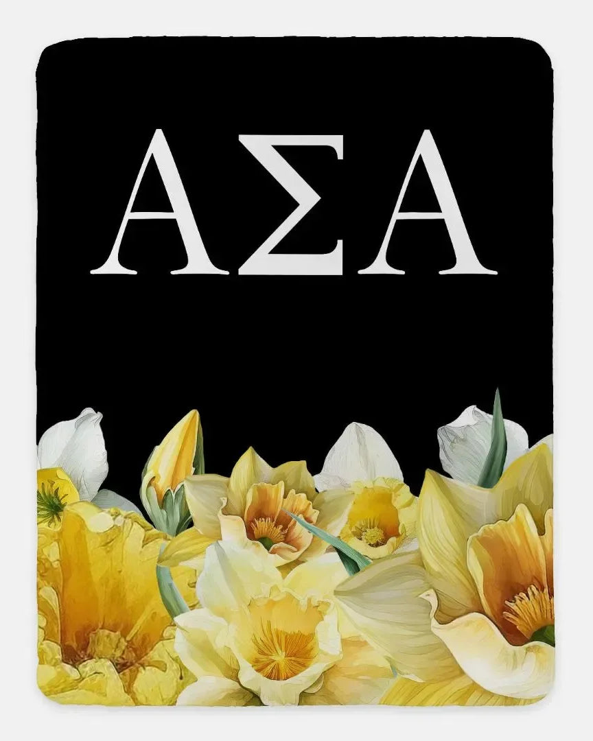 Alpha Sigma Alpha XL 60x80 Sherpa Throw Blanket - Narcissus Throw Blankets