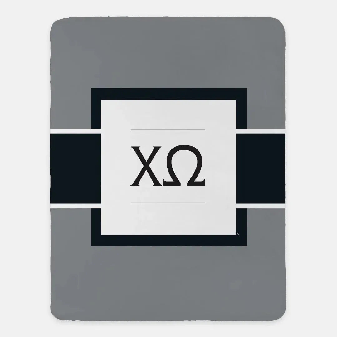 Chi Omega XL 60x80 Sherpa Throw Blanket - Gray Greek Letters Throw Blankets