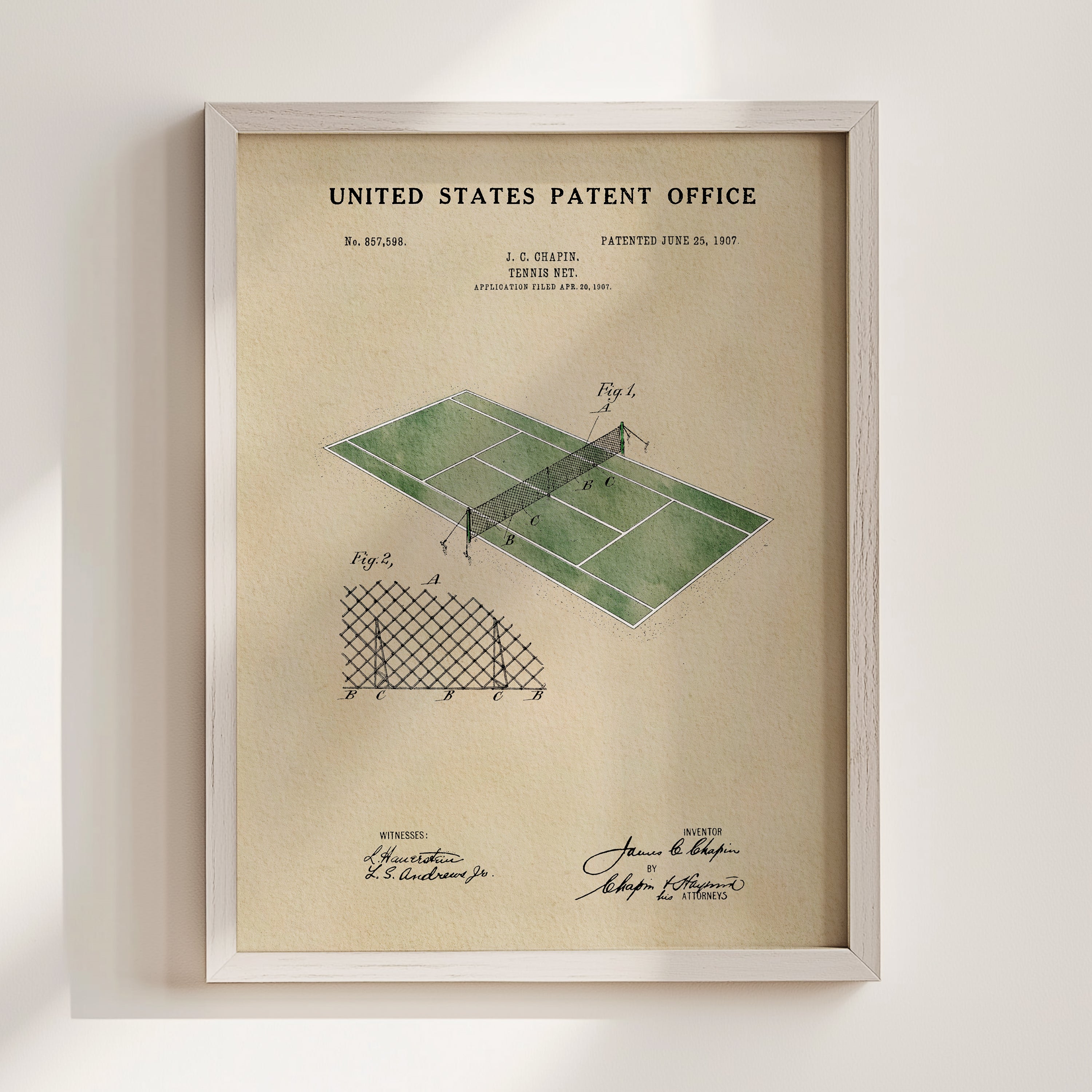 Tennis Court US Patent Wall Art Print