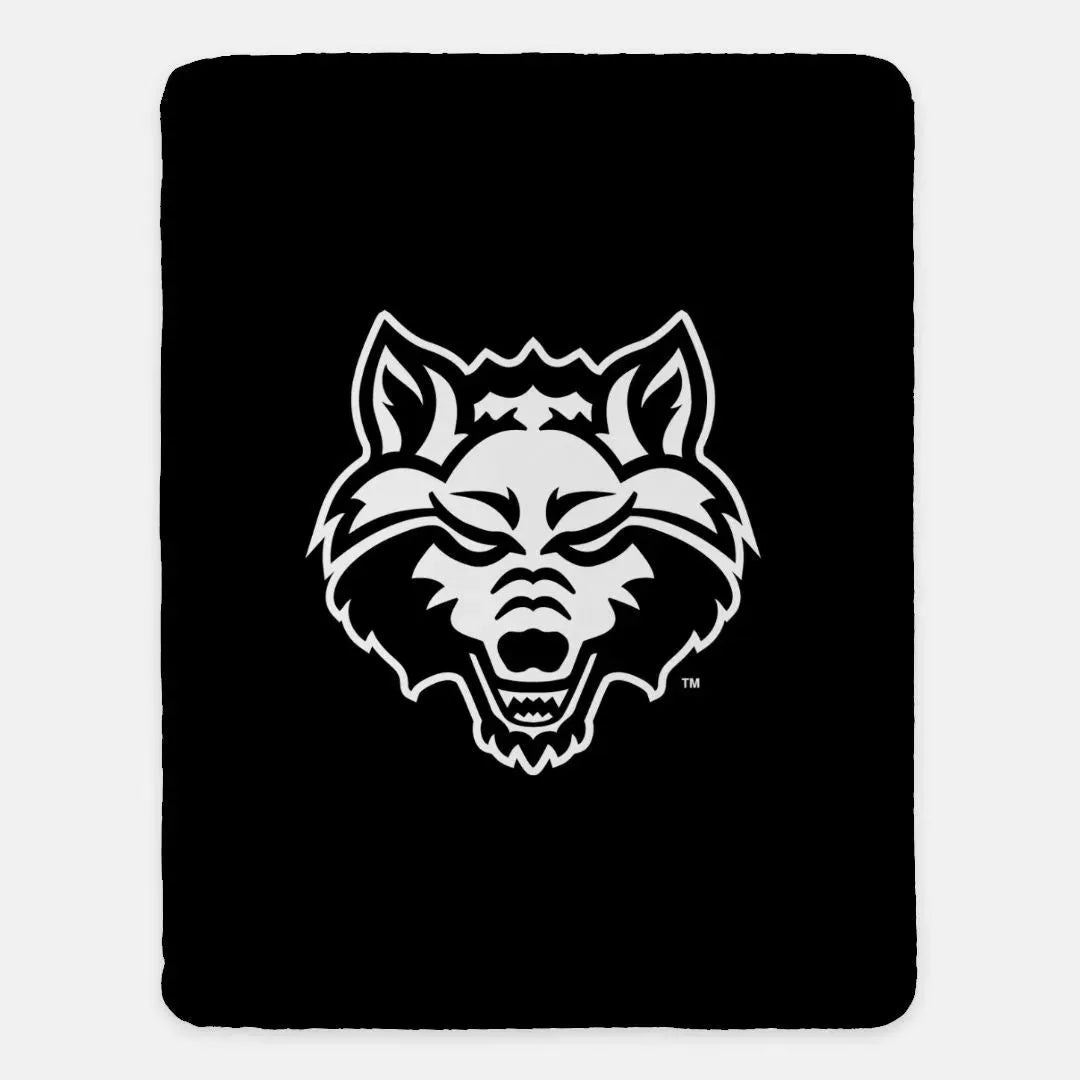 Arkansas State XL 60x80 Sherpa Blanket - Black White Wolf Head Throw Blankets