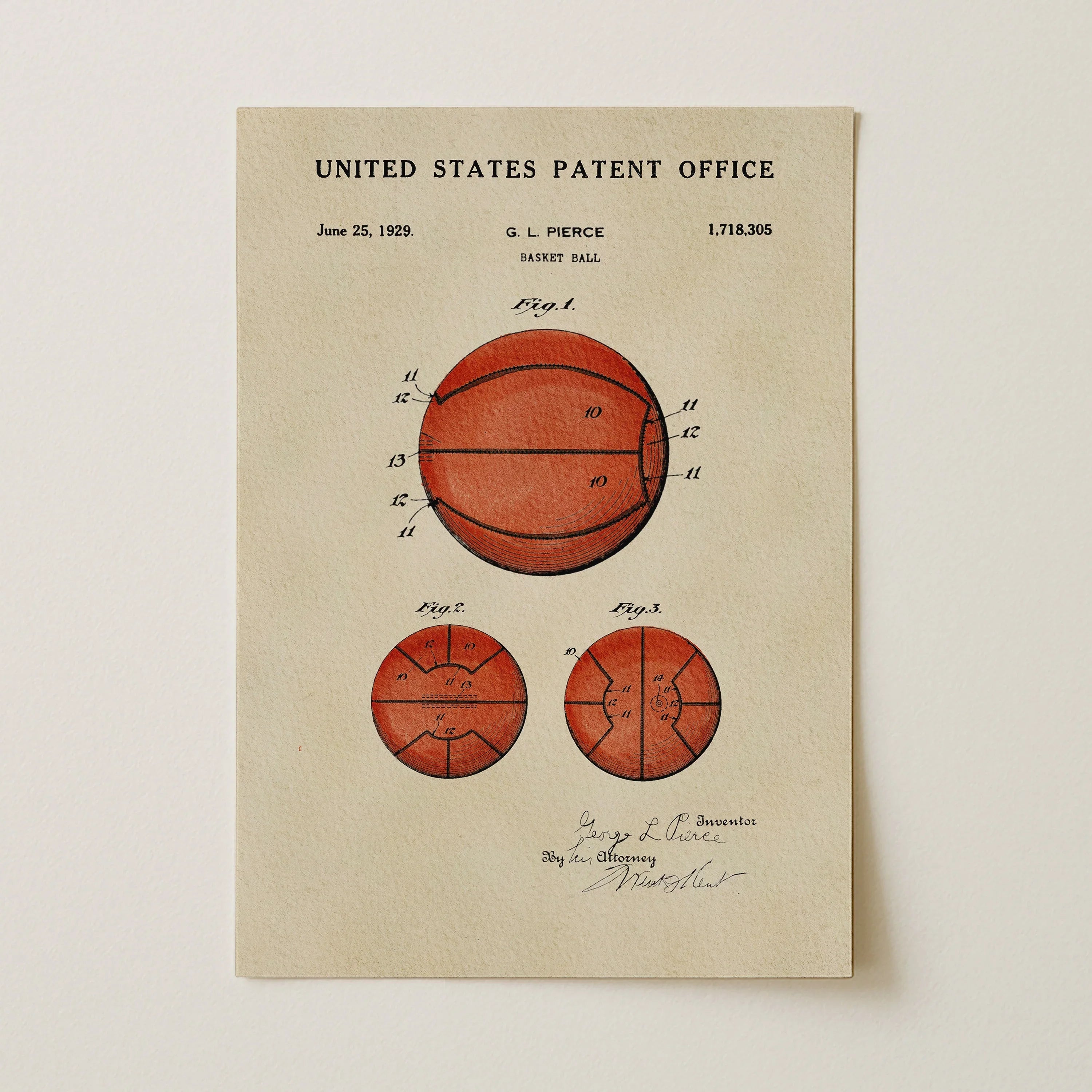 Basketball US Patent Art Print | Sports-Themed Dorm Decor | Campus Greek Fit