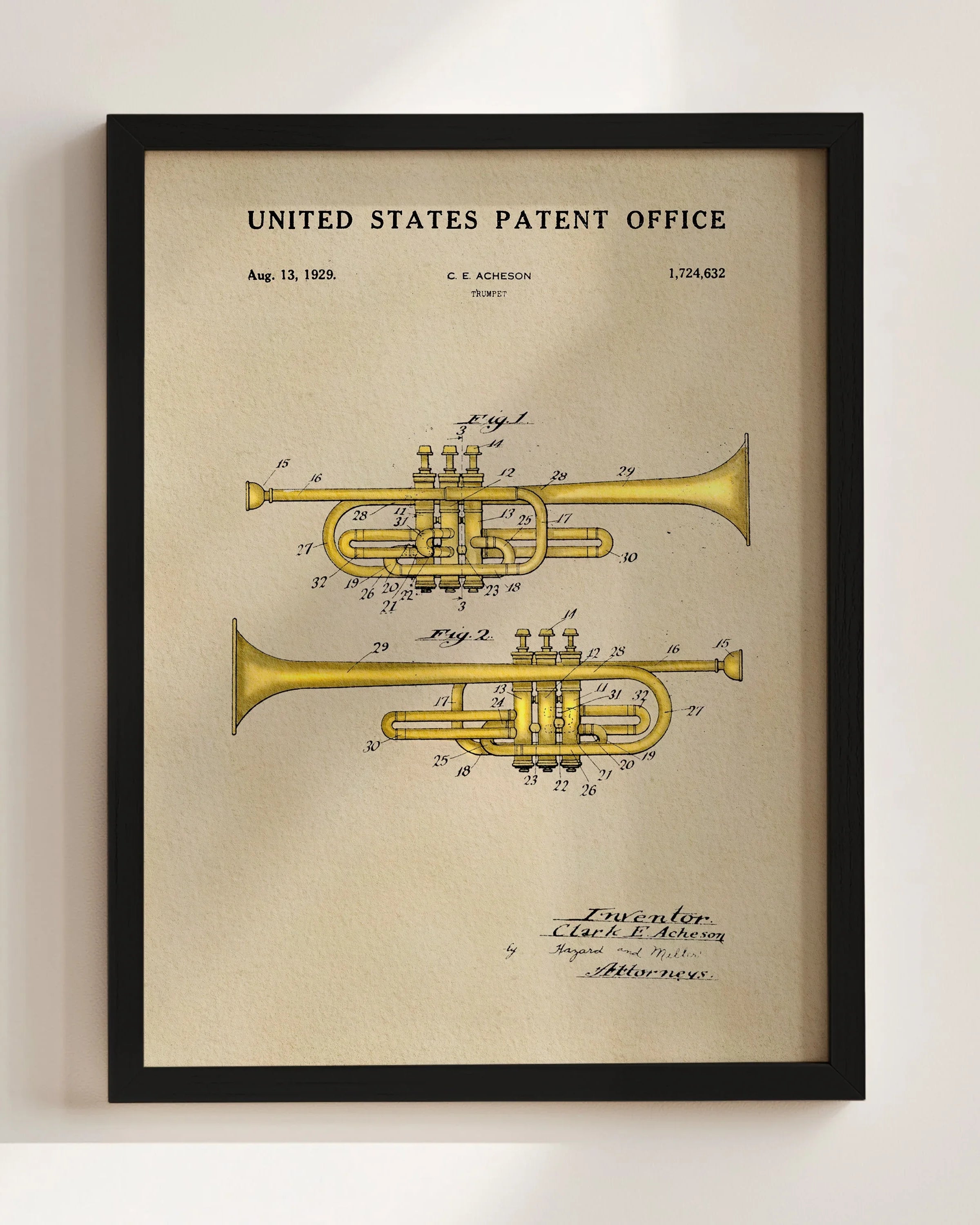 Trumpet US Patent Art Print | Dorm Decor | Music Themed Wall Art