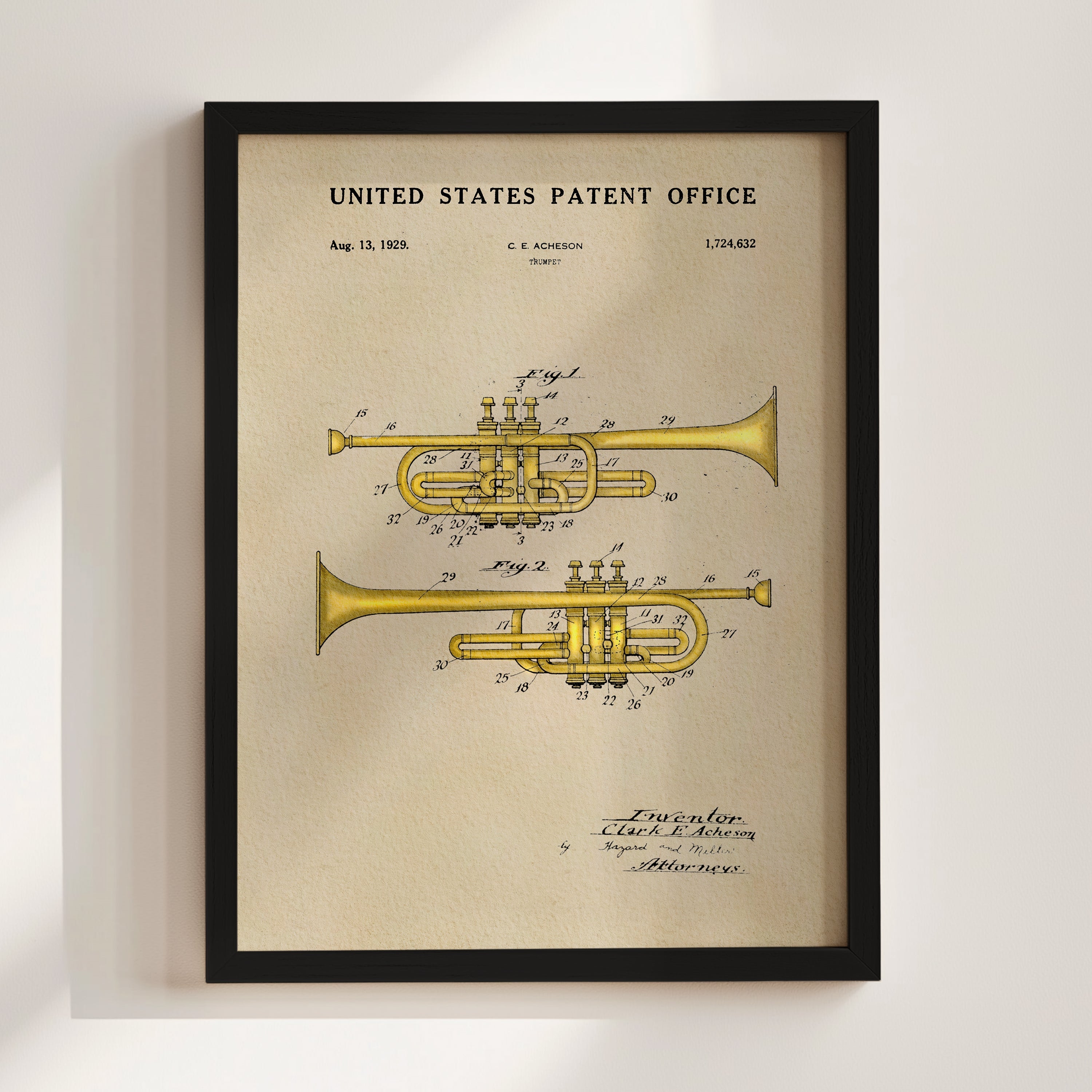 Trumpet US Patent Art Print | Dorm Decor | Music Themed Wall Art