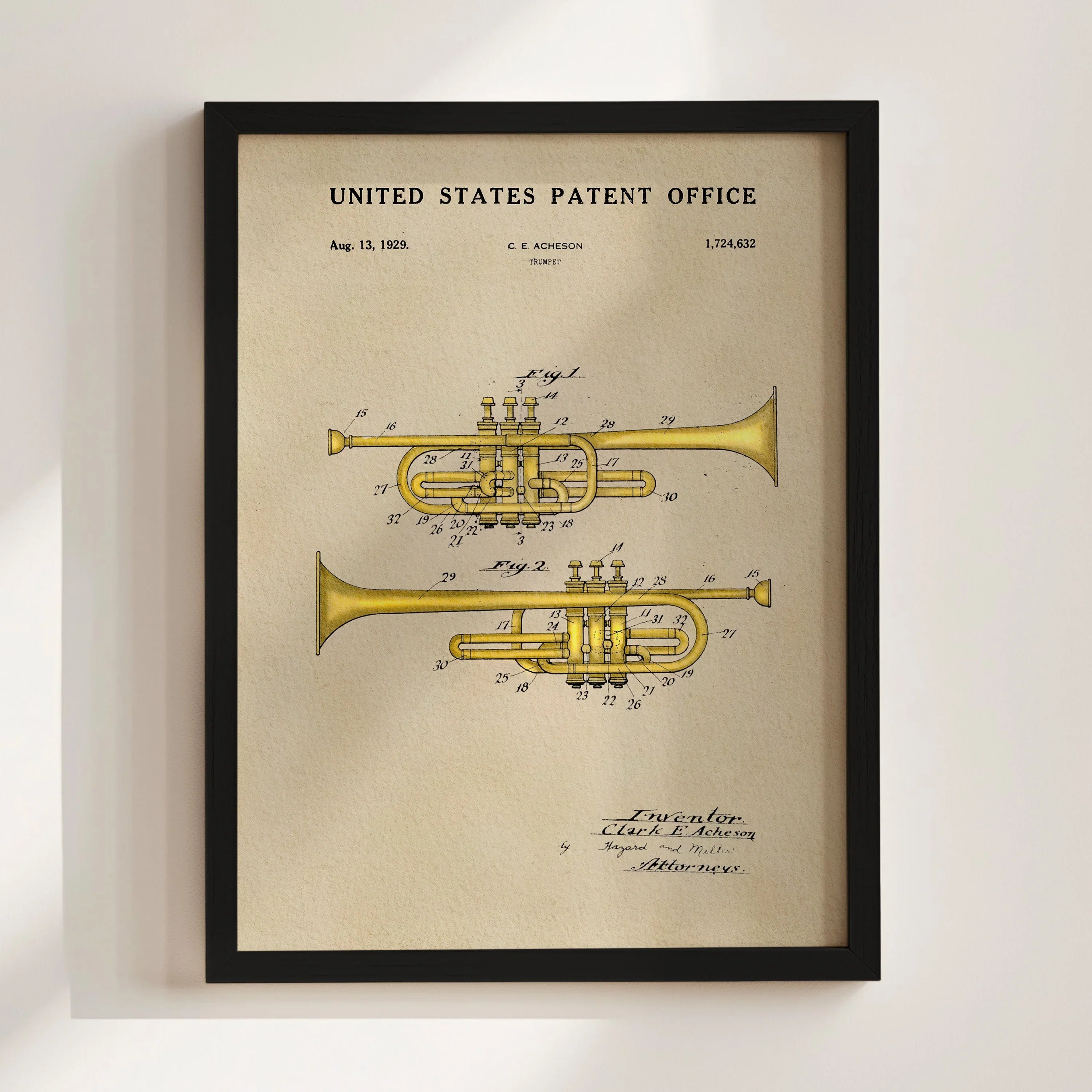 Trumpet US Patent Art Print | Dorm Decor | Music Themed Wall Art