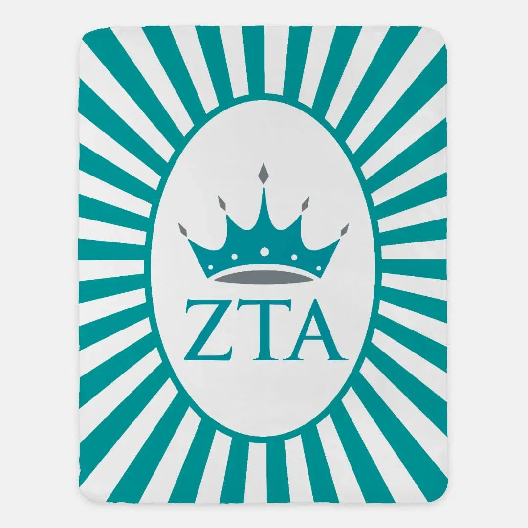 Zeta Tau Alpha XL 60x80 Sherpa Blanket - Starburst Crown Throw Blankets
