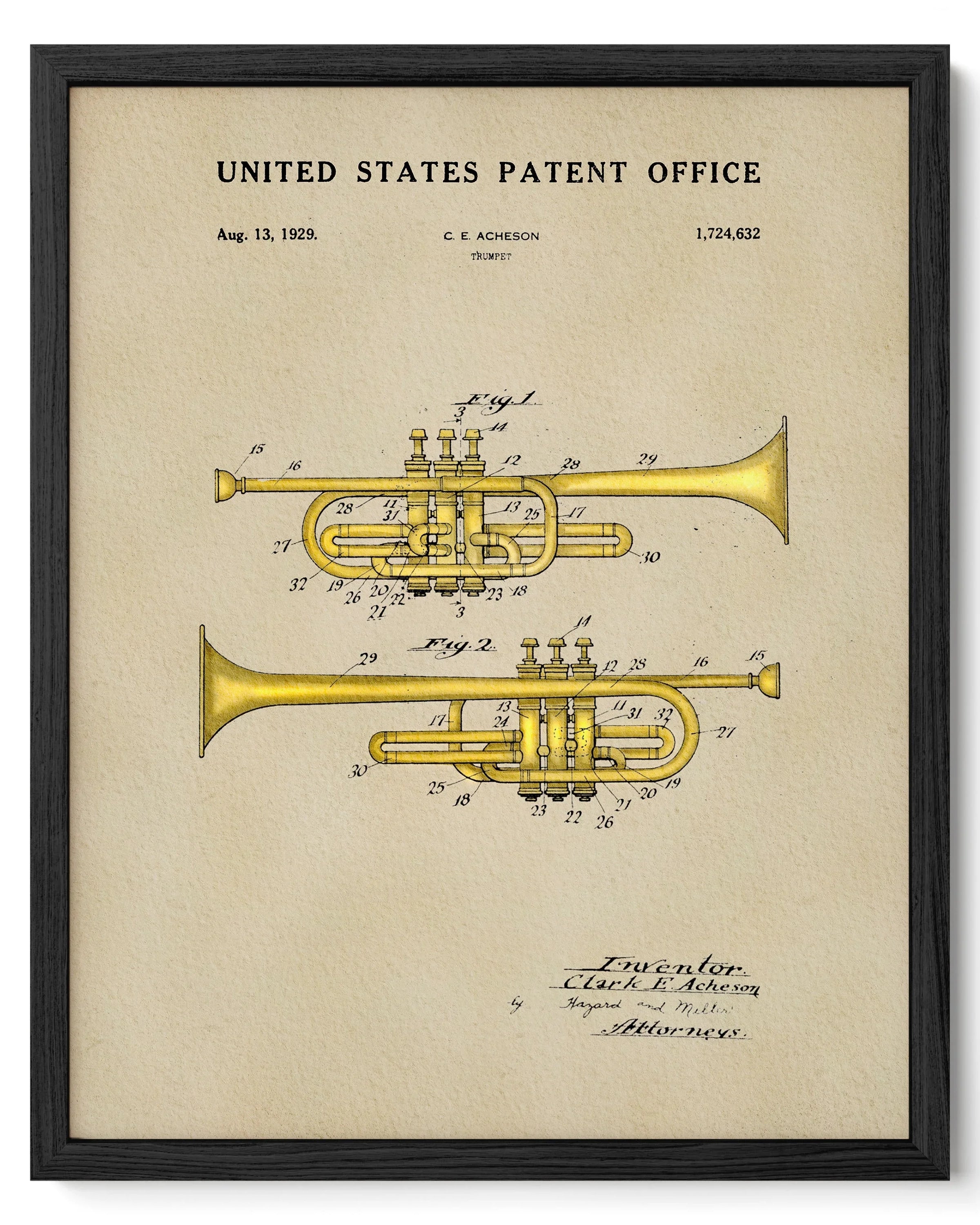 Trumpet US Patent Art Print | Dorm Decor | Music Themed Wall Art