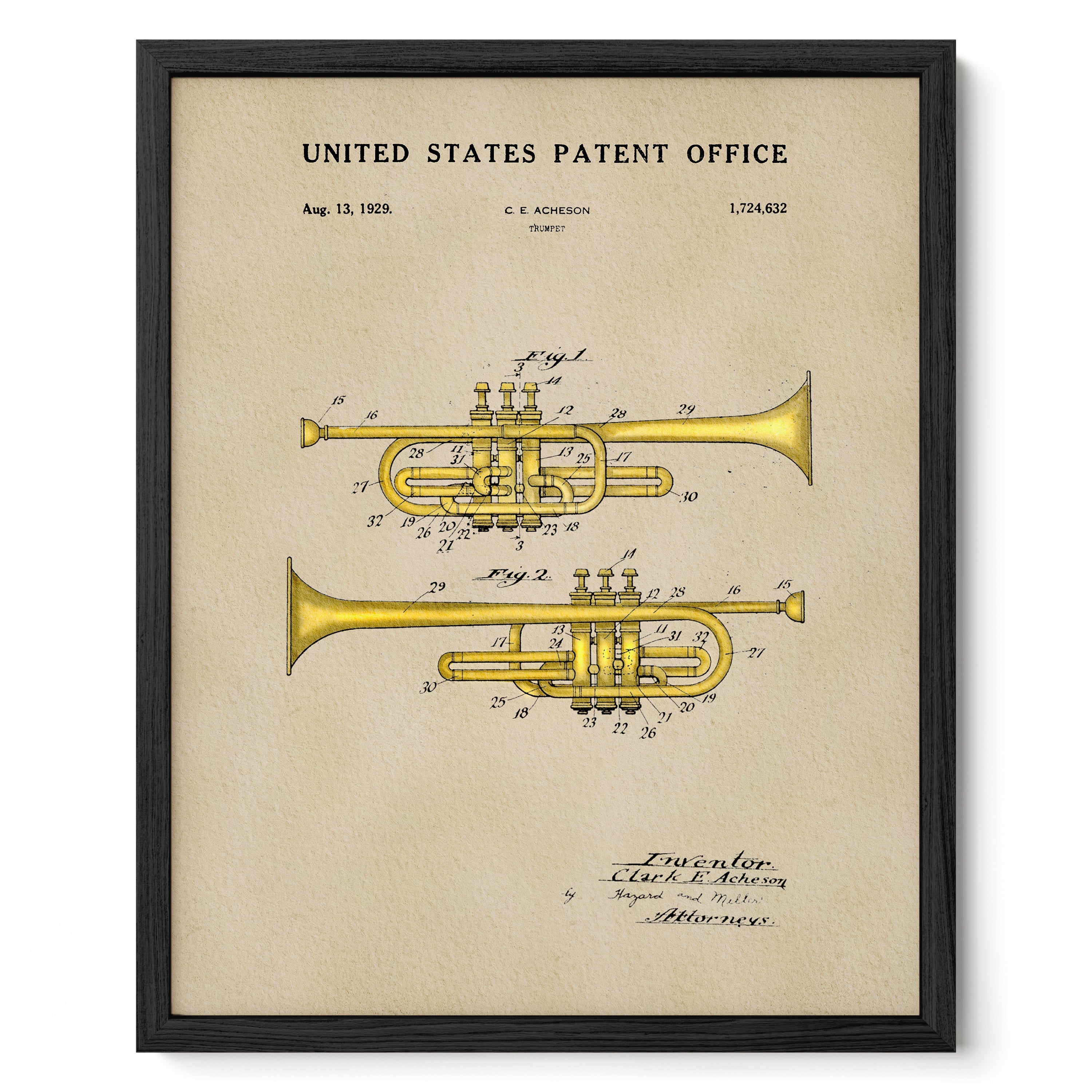 Trumpet US Patent Art Print | Dorm Decor | Music Themed Wall Art