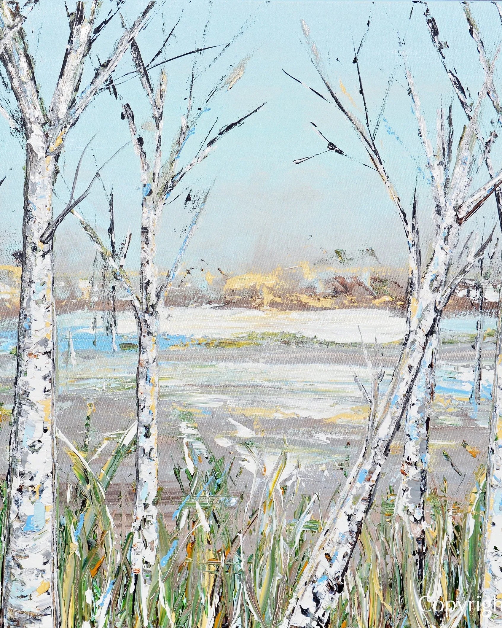 Giclee Art Print Landscape Painting "Just Breathe" Birch Trees | Coastal Large Format Wall Art - Campus Greek Fit