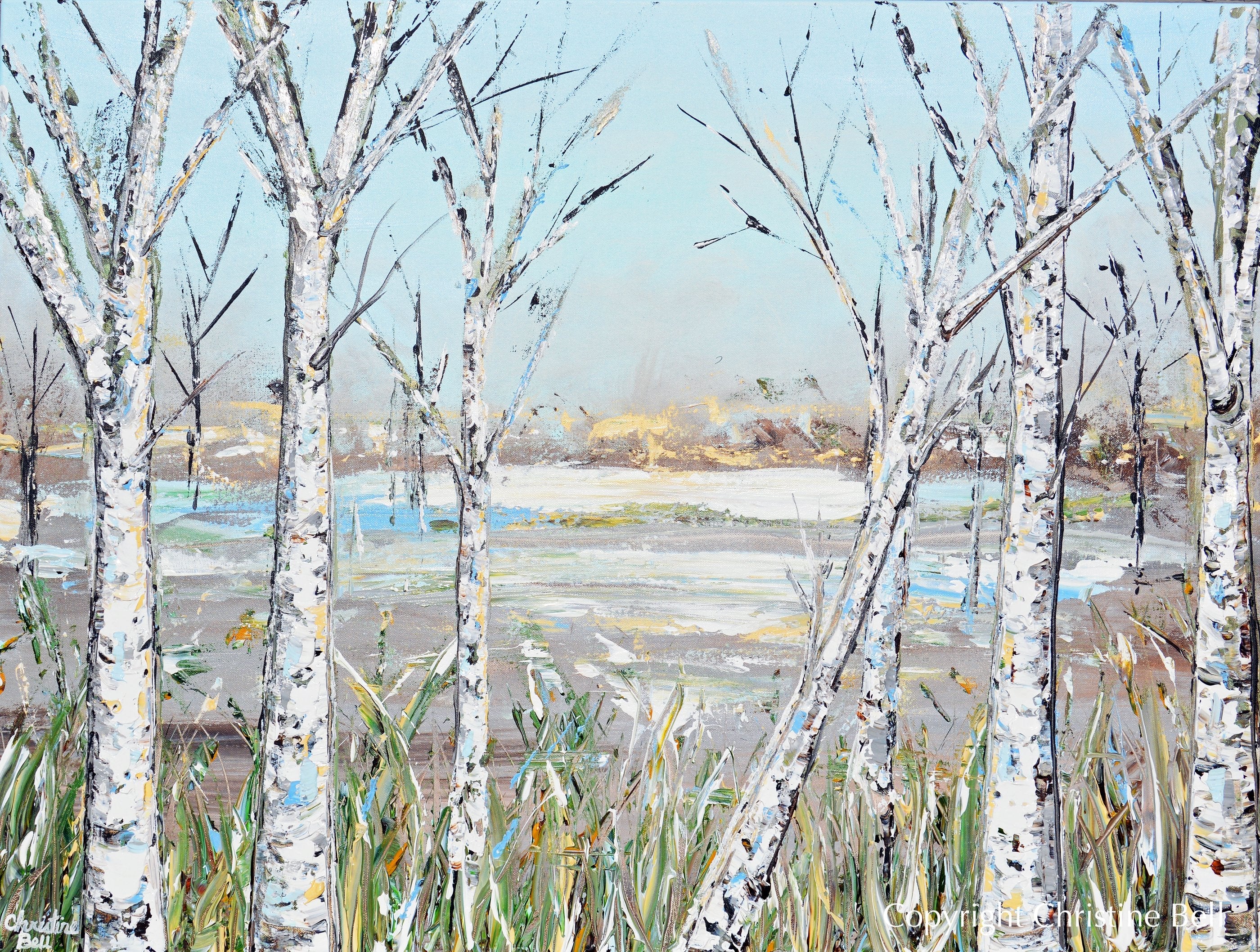Giclee Art Print Landscape Painting "Just Breathe" Birch Trees | Coastal Large Format Wall Art - Campus Greek Fit