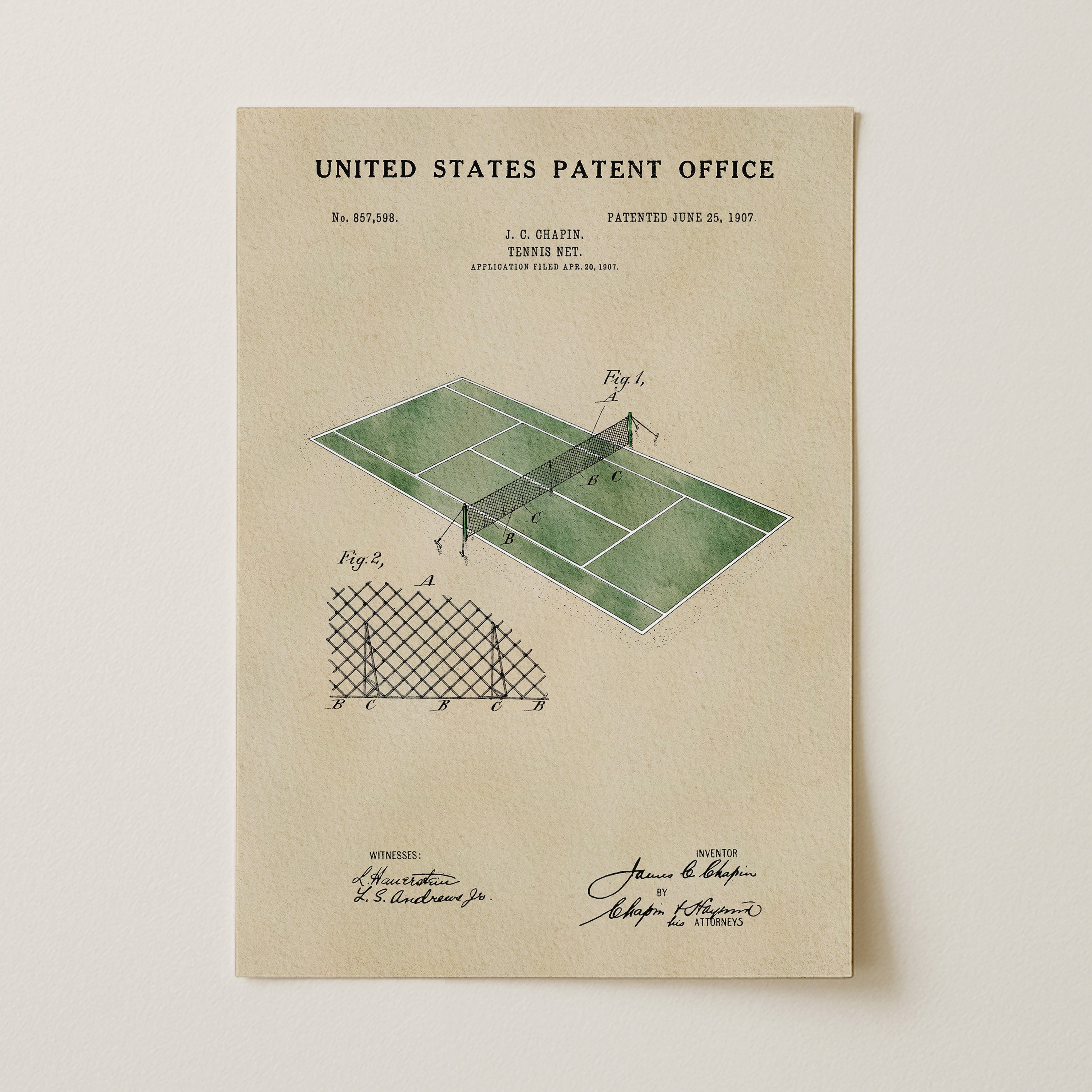 Tennis Court US Patent Wall Art Print