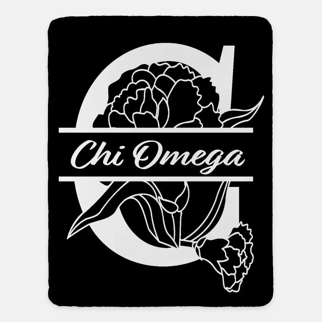 Chi Omega XL 60x80 Sherpa Throw Blanket - Carnation Monogram Throw Blankets