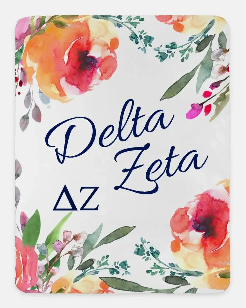 Delta Zeta XL 60x80 Floral Sherpa Throw Blanket Throw Blankets