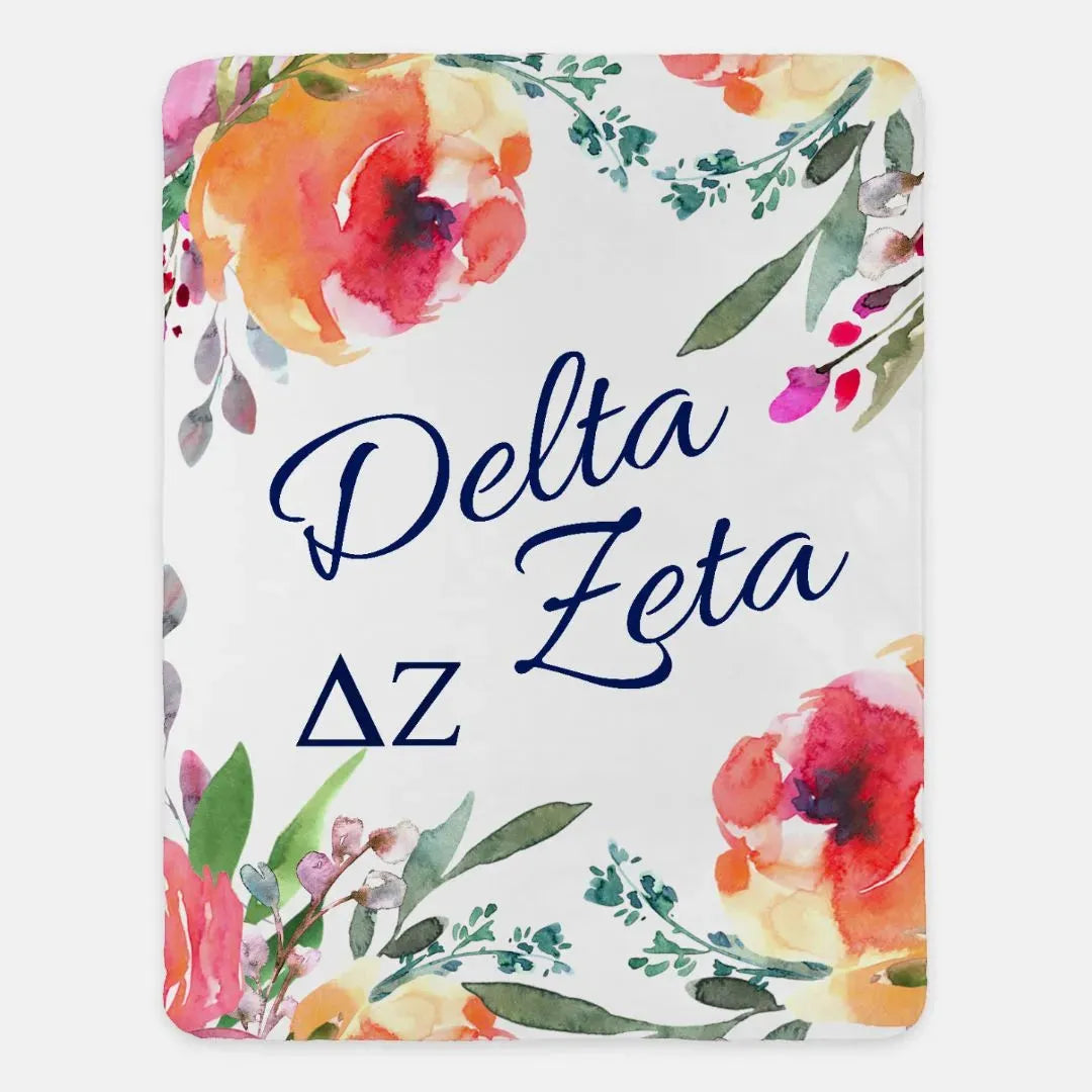 Delta Zeta XL 60x80 Floral Sherpa Throw Blanket Throw Blankets