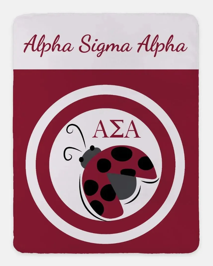 Alpha Sigma Alpha XL 60x80 Sherpa Throw Blanket - Dot Bullseye Throw Blankets