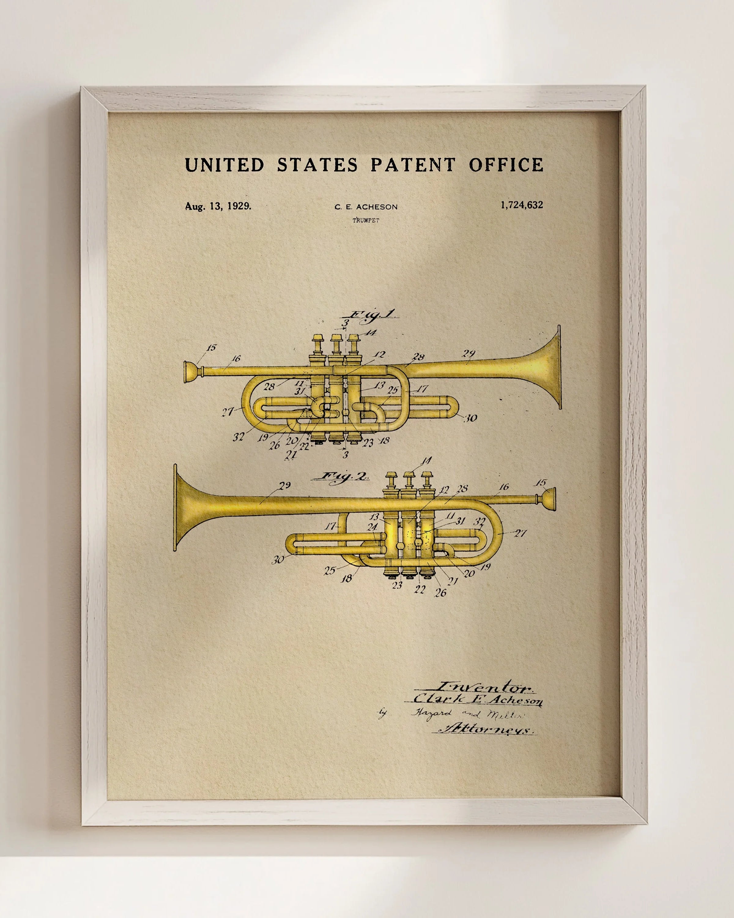 Trumpet US Patent Art Print | Dorm Decor | Music Themed Wall Art