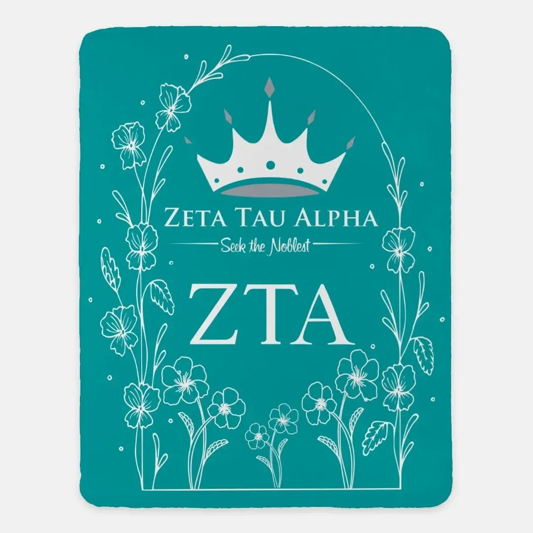 Zeta Tau Alpha XL 60x80 - Violet Frame Turquoise Sherpa Blanket Throw Blankets