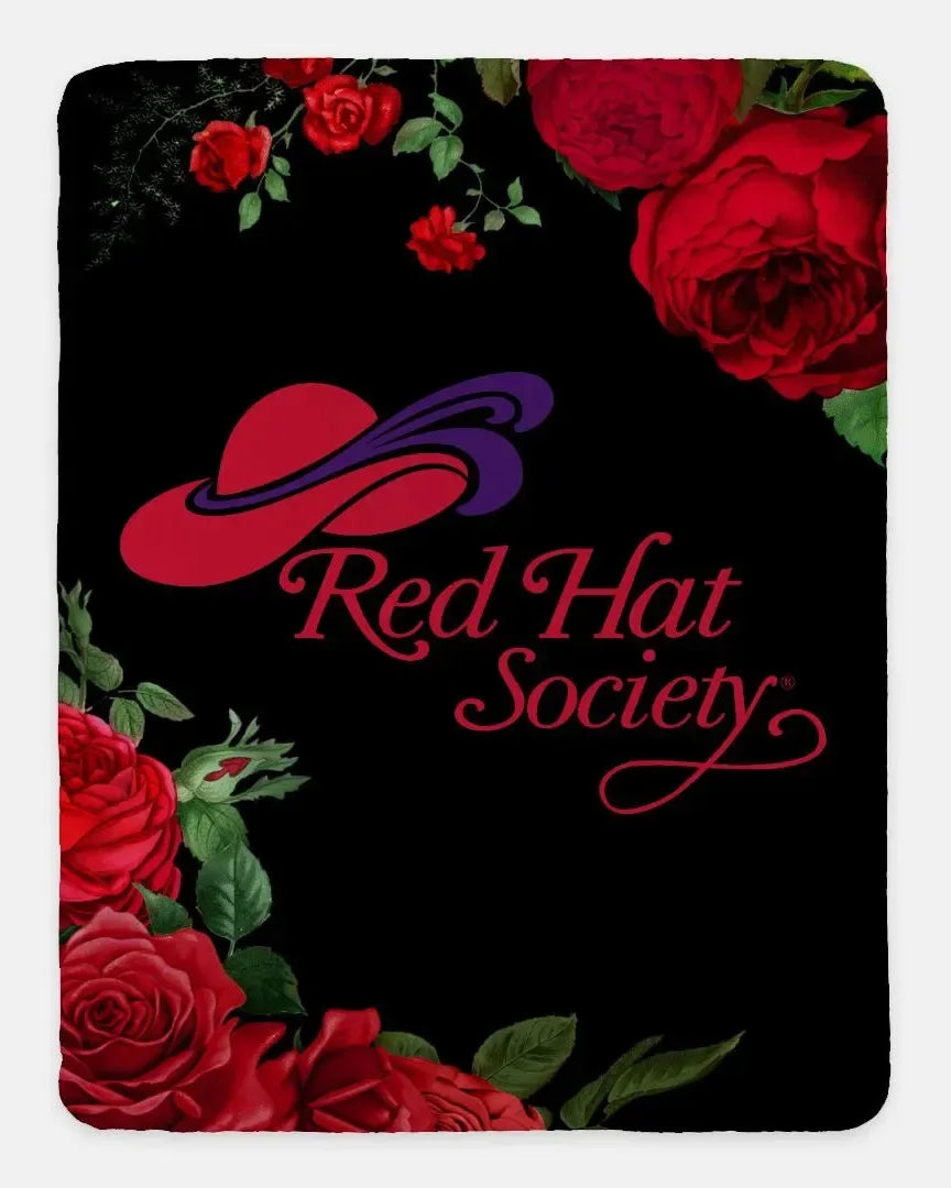 Red Hat Society Sherpa Blanket - Red Roses -60"x80" Throw Blankets