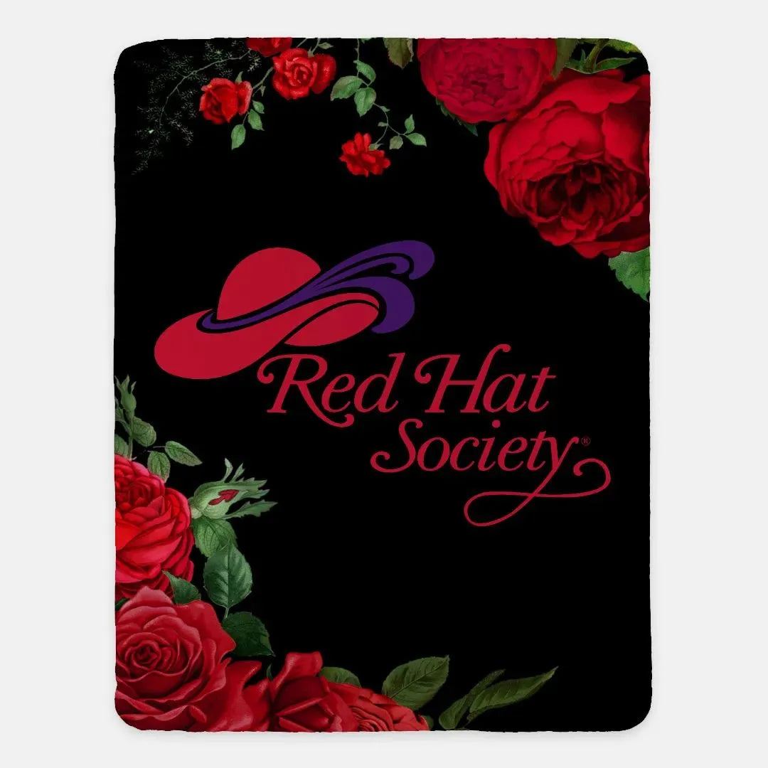 Red Hat Society Sherpa Blanket - Red Roses -60"x80" Throw Blankets