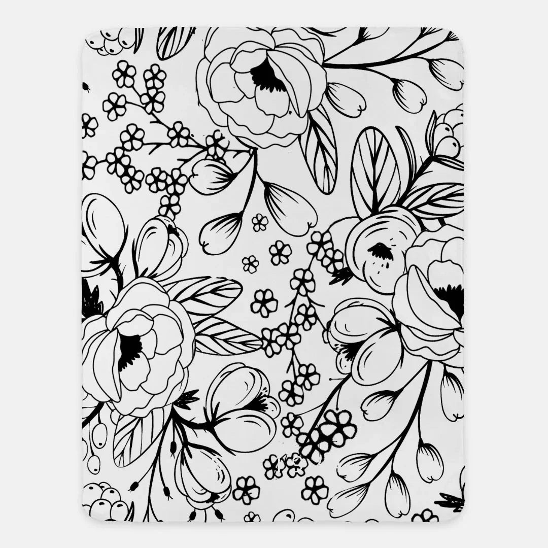 Floral Sketch Sherpa Blanket - 60" x 80" Throw Blankets