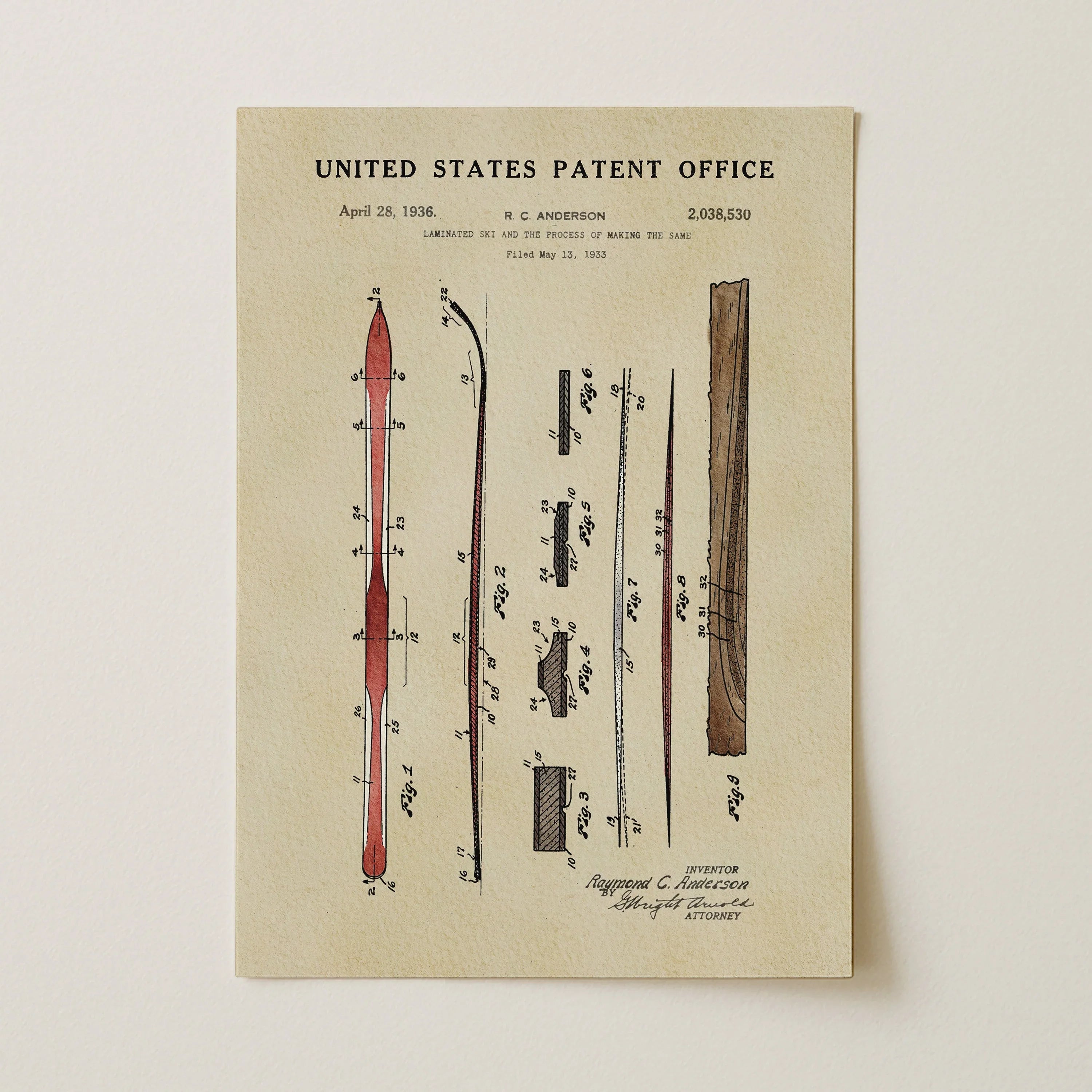 Ski US Patent Wall Print | Sports Themed Dorm Decor | Wall Art