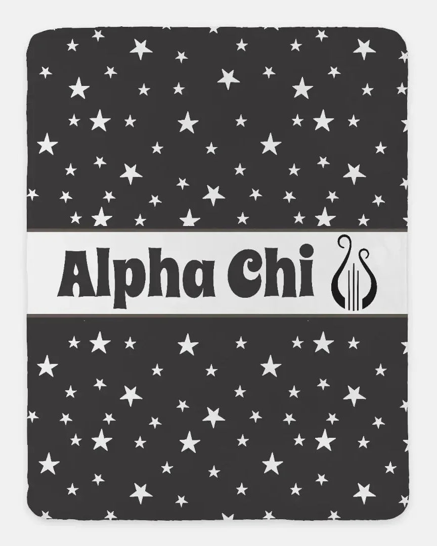 Alpha Chi XL 60x80 Sherpa Throw Blanket - Ebony Star Pattern Throw Blankets