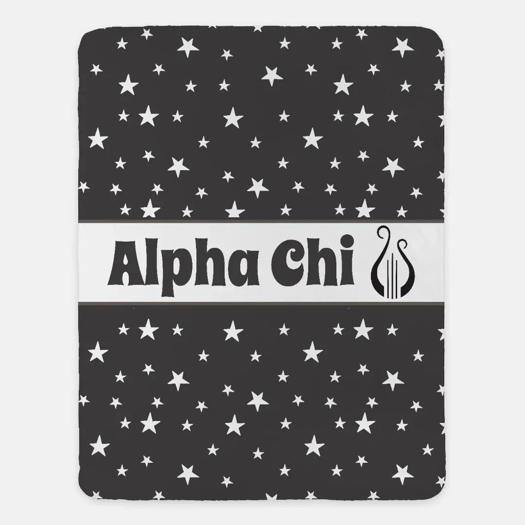 Alpha Chi XL 60x80 Sherpa Throw Blanket - Ebony Star Pattern Throw Blankets