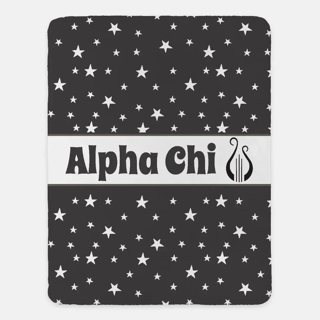 Alpha Chi XL 60x80 Sherpa Throw Blanket - Ebony Star Pattern Throw Blankets