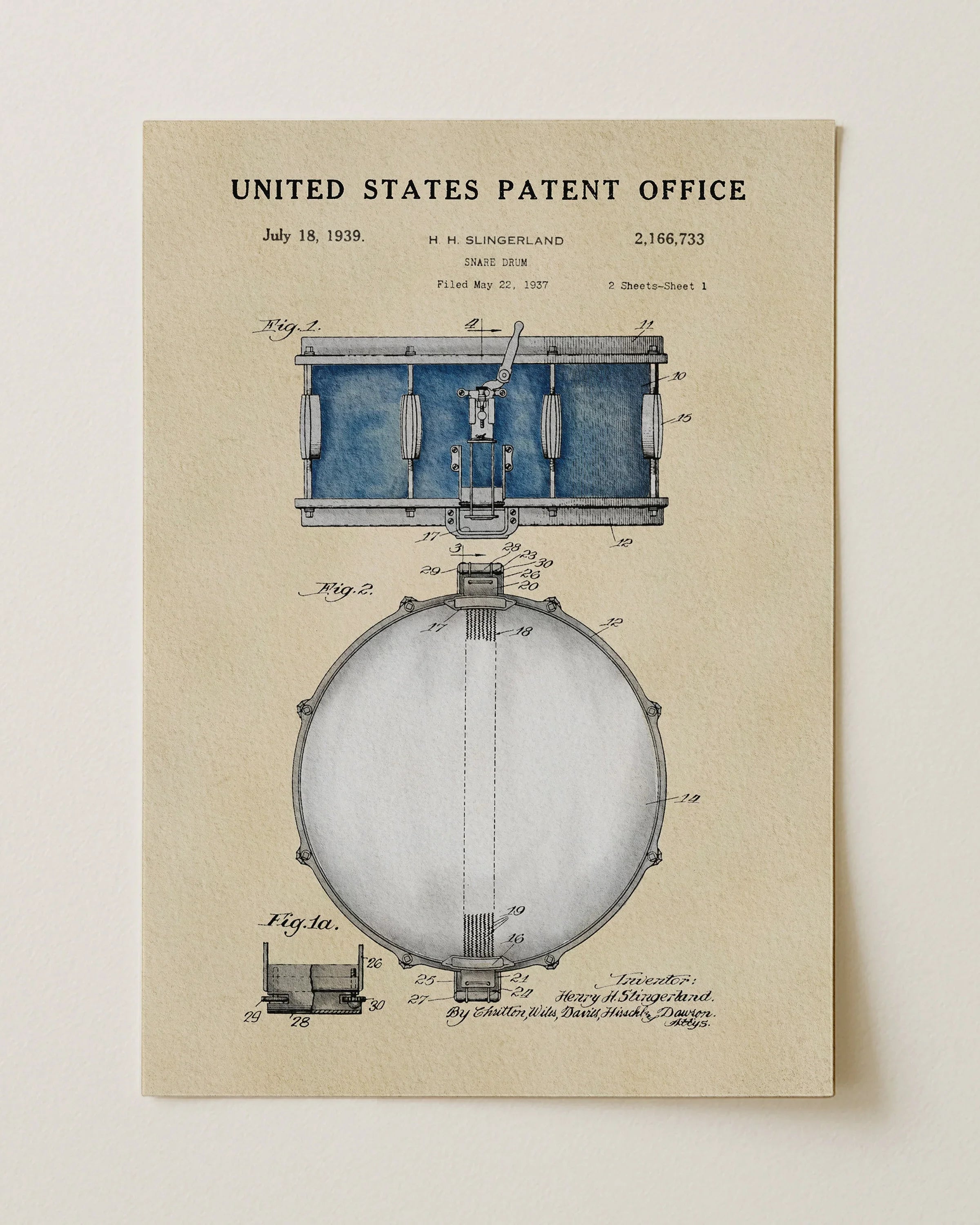Snare Drum US Patent Art Print | Wall Art | Music-Themed Dorm Decor