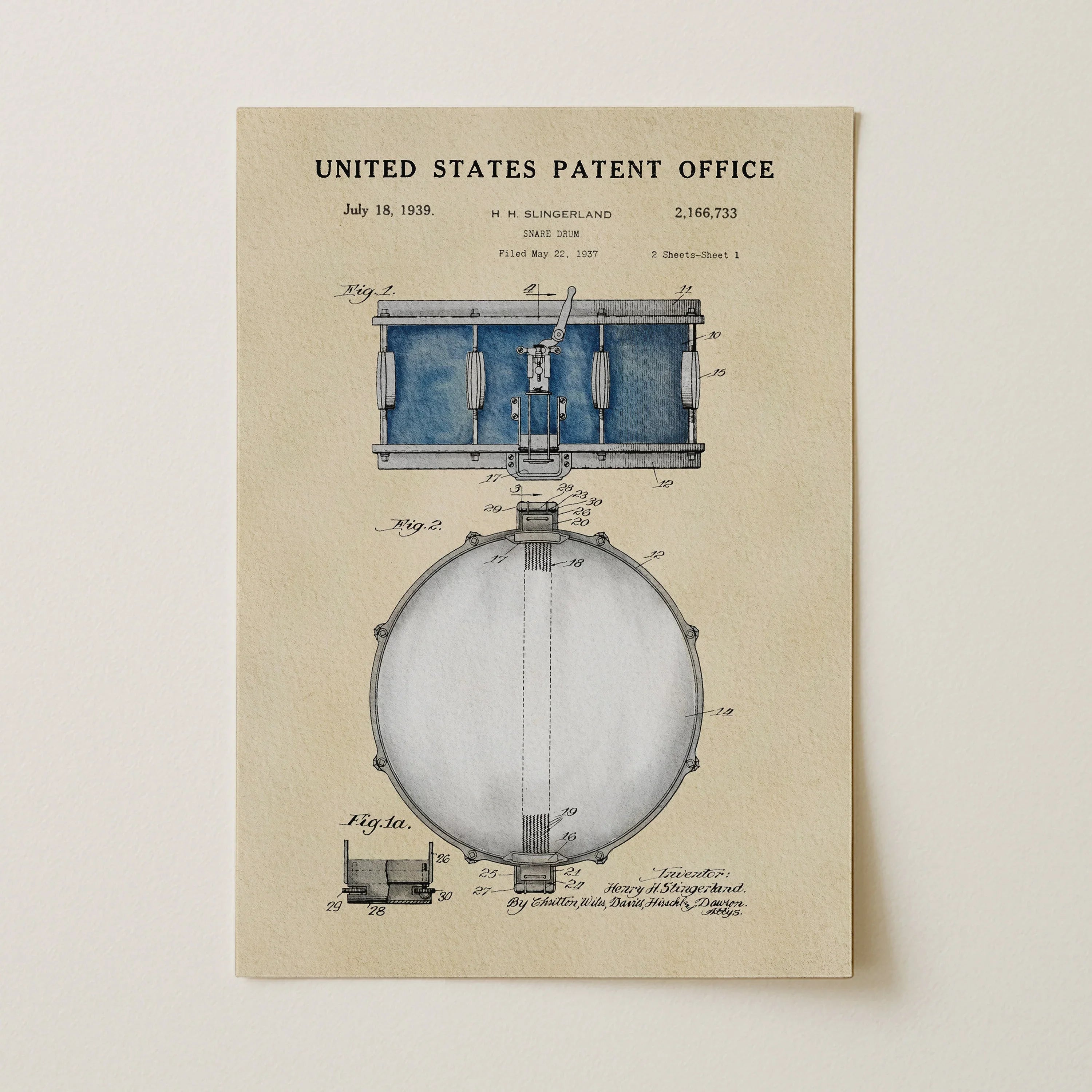 Snare Drum US Patent Art Print | Wall Art | Music-Themed Dorm Decor