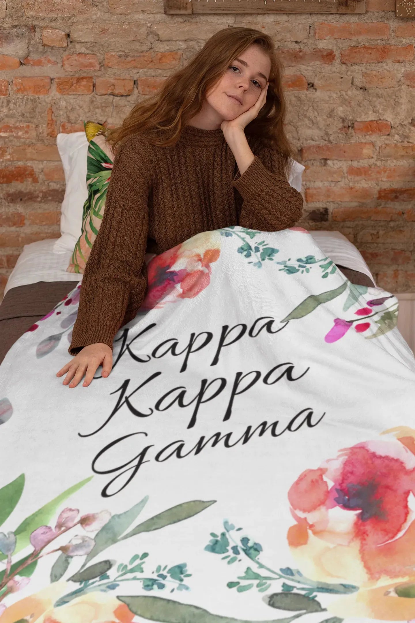 Kappa Kappa Gamma XL 60x80 Floral Sherpa Blanket Throw Blankets