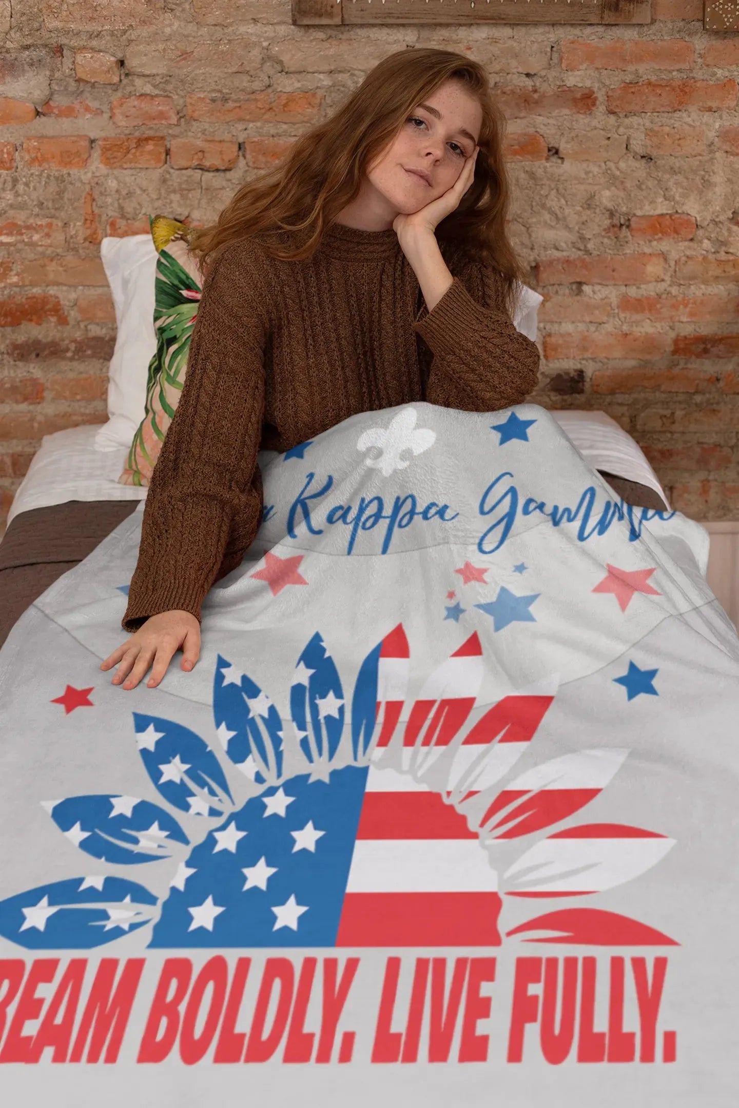 Kappa Kappa Gamma XL 60x80 Sherpa Blanket - American Flower Throw Blankets