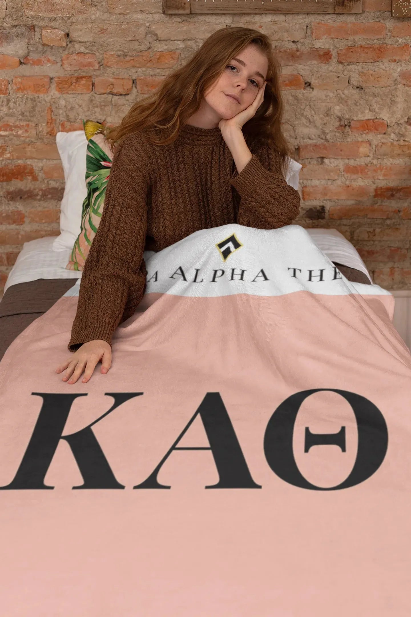 Kappa Alpha Theta XL 60x80 Sherpa Throw Blanket - Pink Wide Band Throw Blankets