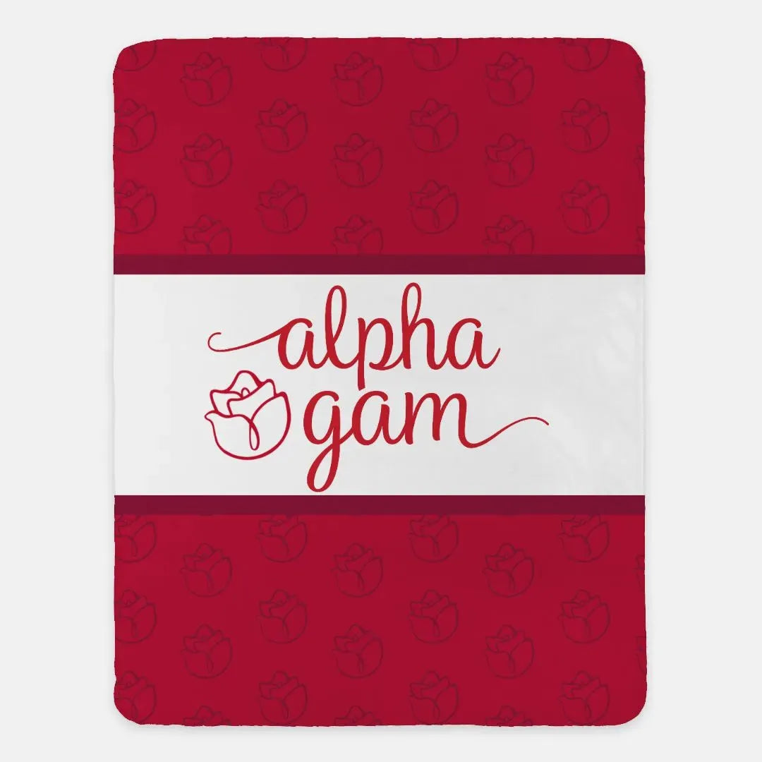 Alpha Gam XL 60x80 Sherpa Throw Blanket - Rose Pattern Throw Blankets